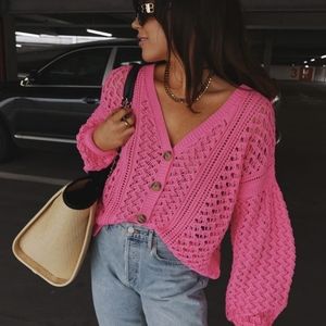 Pink Crochet Cardigan